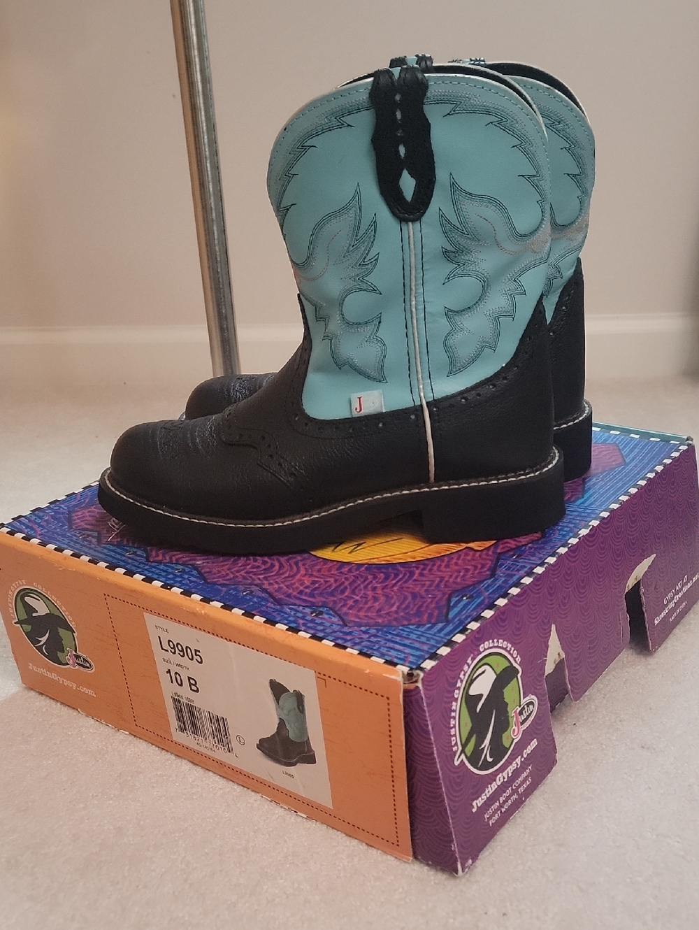 Justin- Black & Turquoise Western Cowboy Boots
